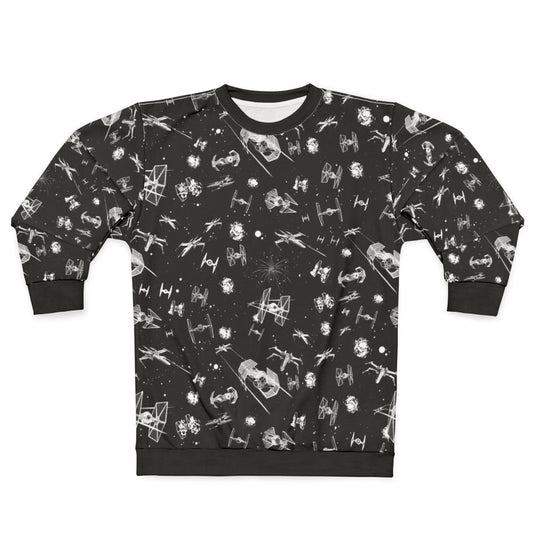Cosmic Spaceship Battle Sweatshirt featuring space battle scene with spaceships