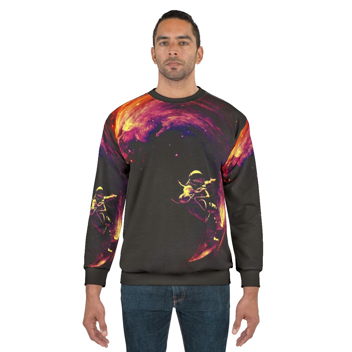 Cosmic Surfing Space Sweatshirt with Intergalactic Design