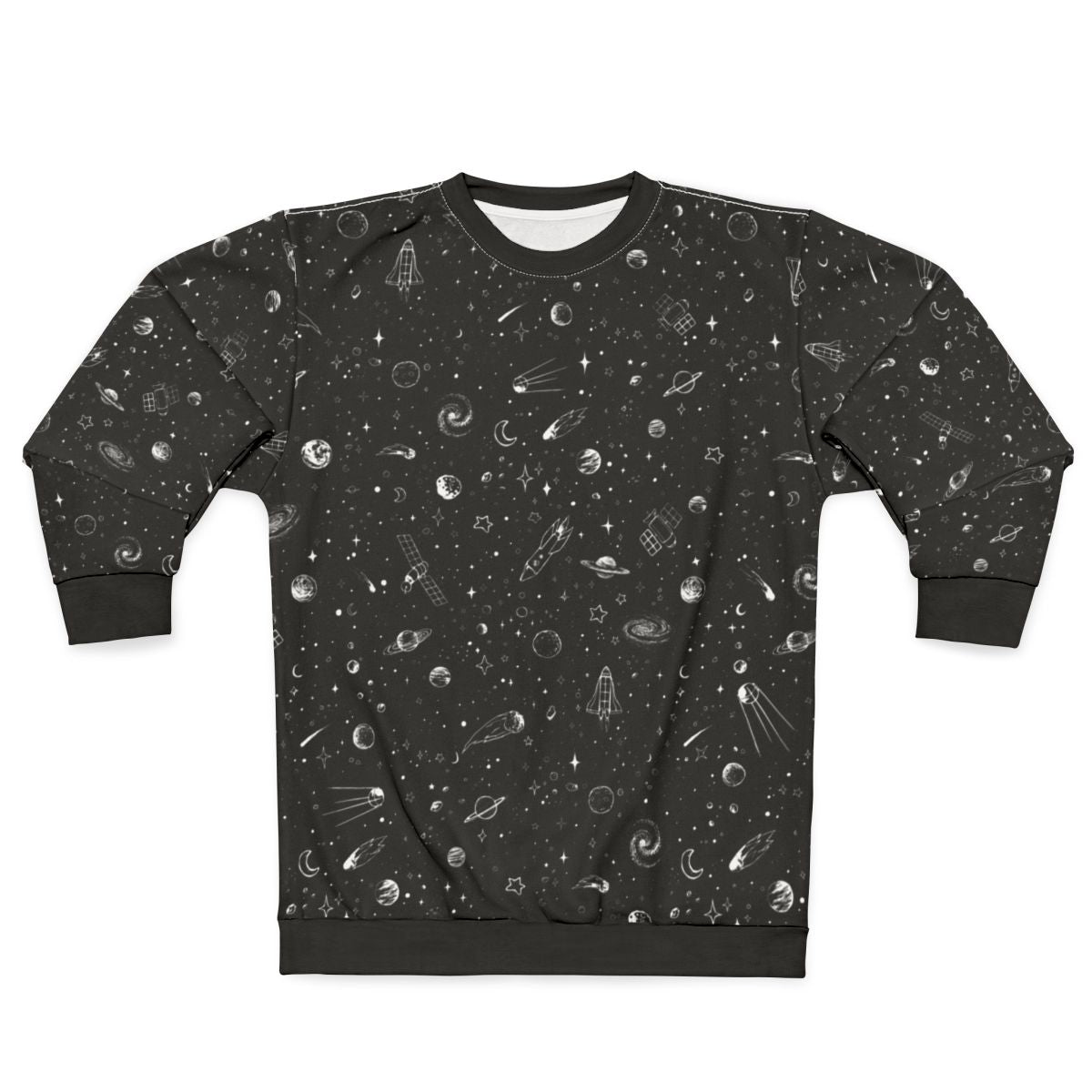 Stylish space-themed sweatshirt with galaxy and cosmic patterns