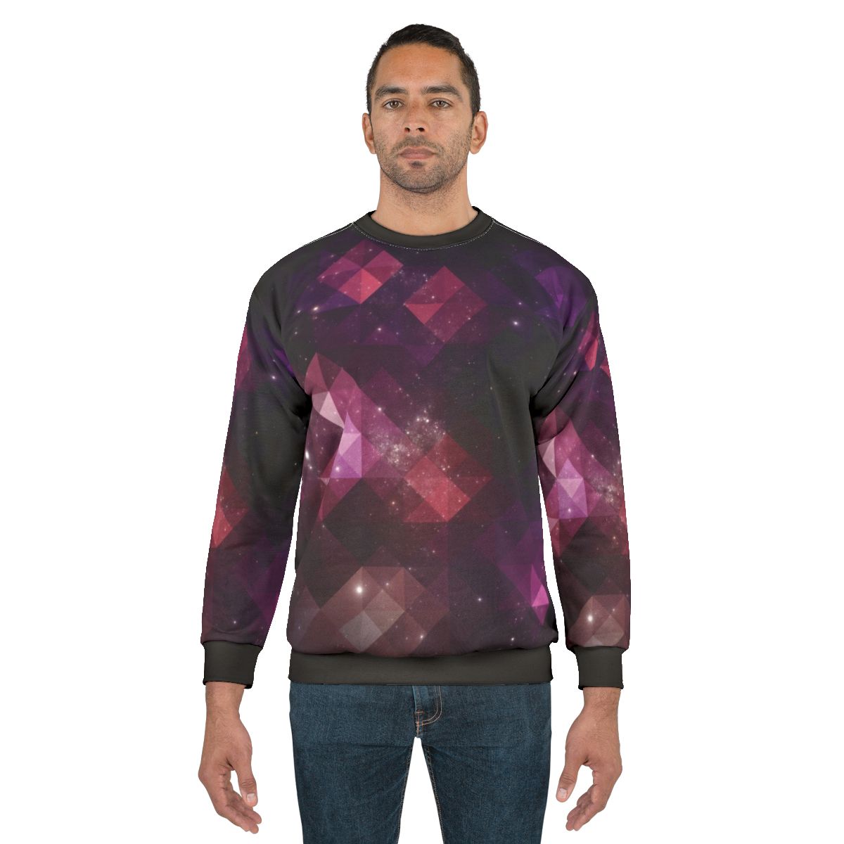 Cosmic space sweatshirt with geometric galaxy design