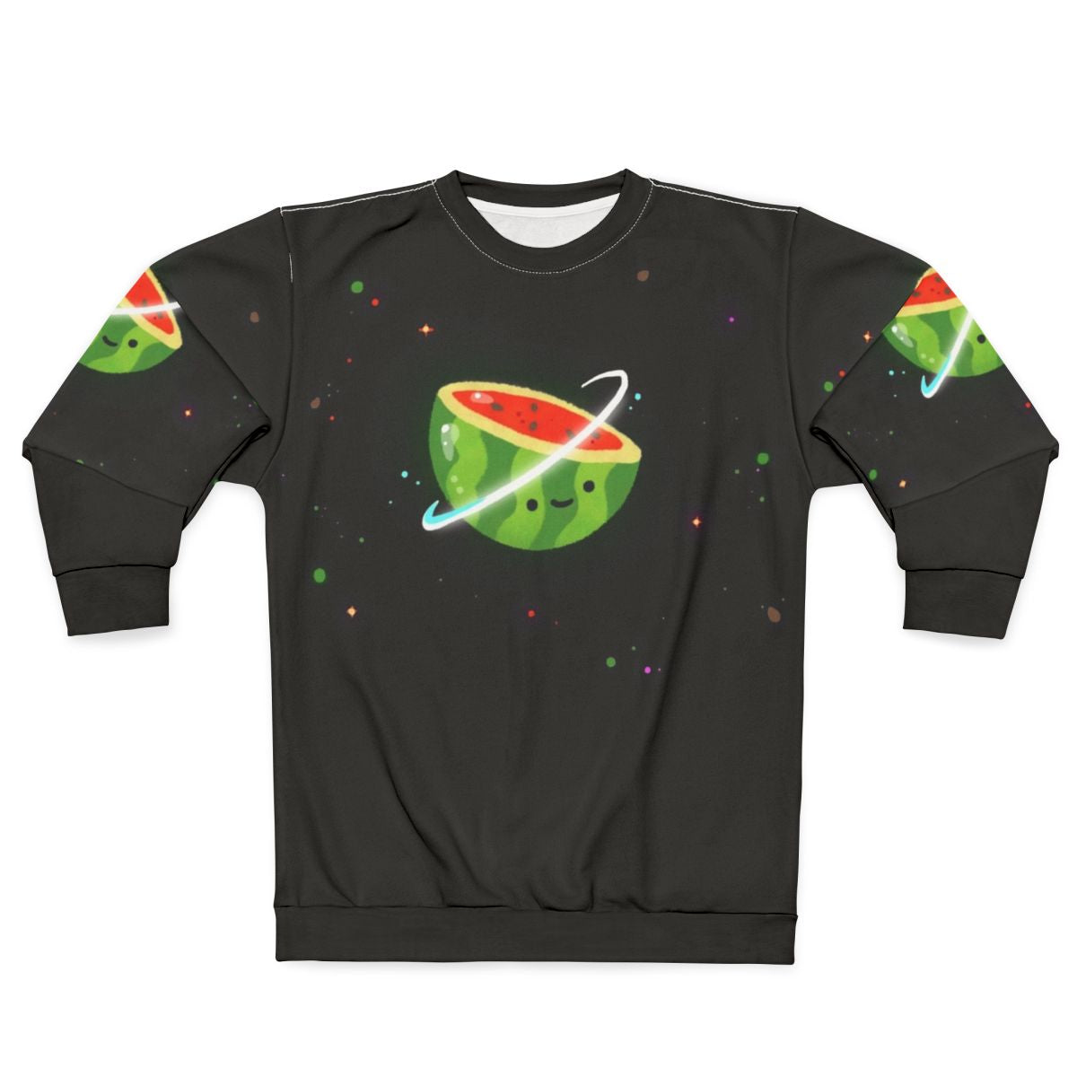 Spacemelon Sweatshirt - Kawaii Watermelon Character in Space Themed Design