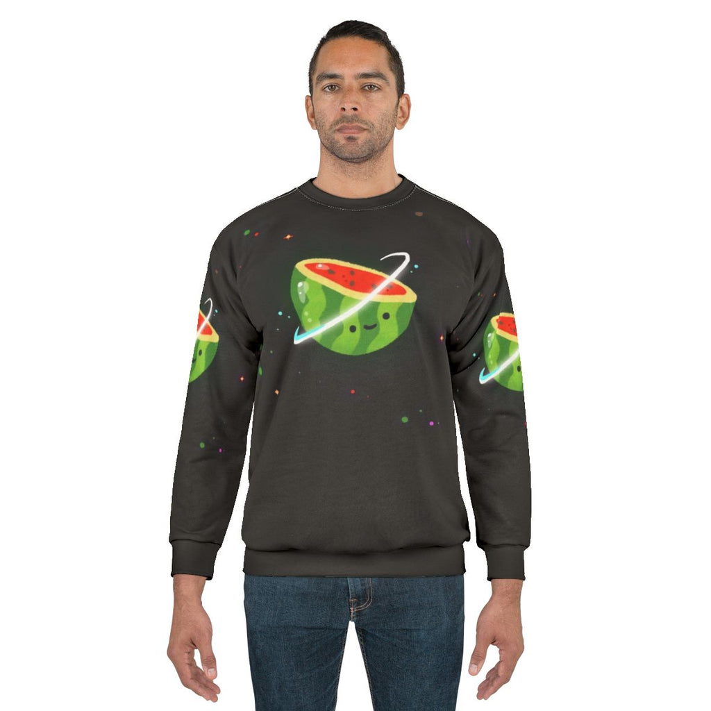 Spacemelon Sweatshirt - Kawaii Watermelon Character in Space Themed Design