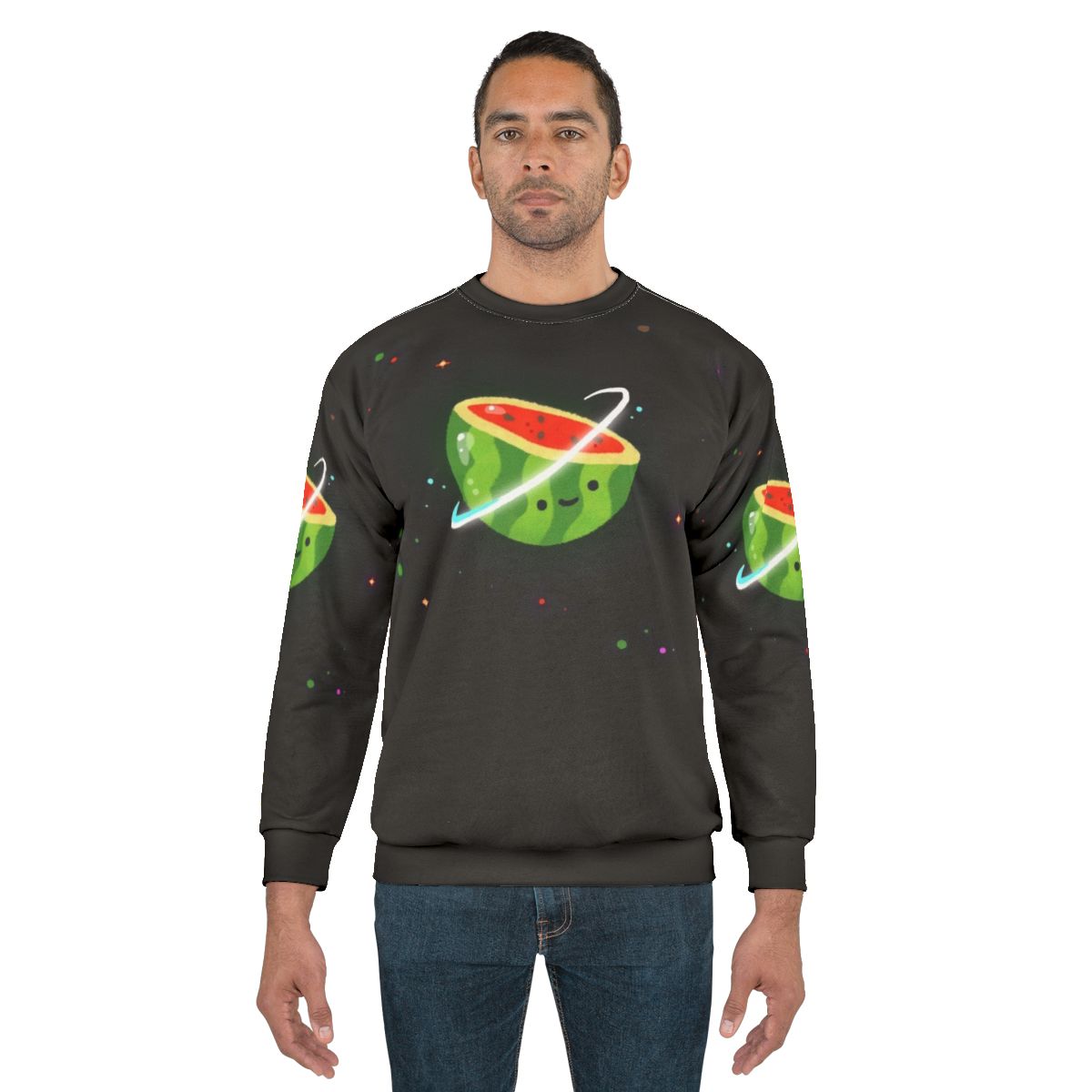 Spacemelon Sweatshirt - Kawaii Watermelon Character in Space Themed Design