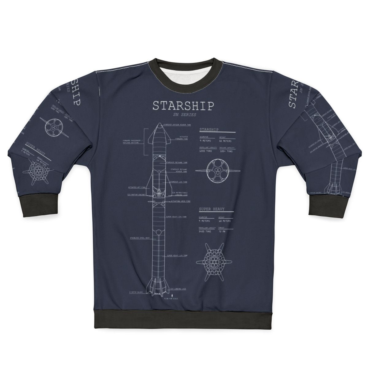 SpaceX Starship Superheavy Blueprint Sweatshirt Design