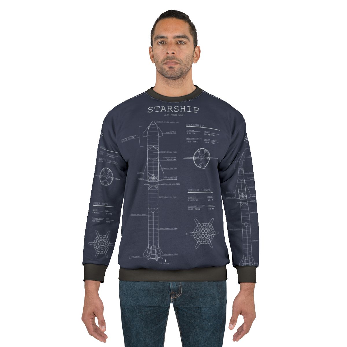 SpaceX Starship Superheavy Blueprint Sweatshirt Design