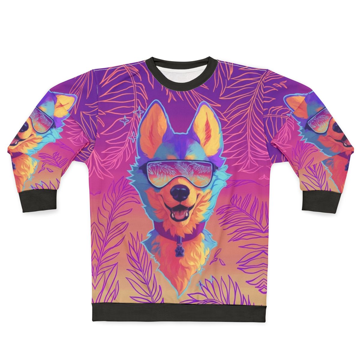 Sparkle Dog Furry Sweatshirt with Vaporwave Aesthetic Design