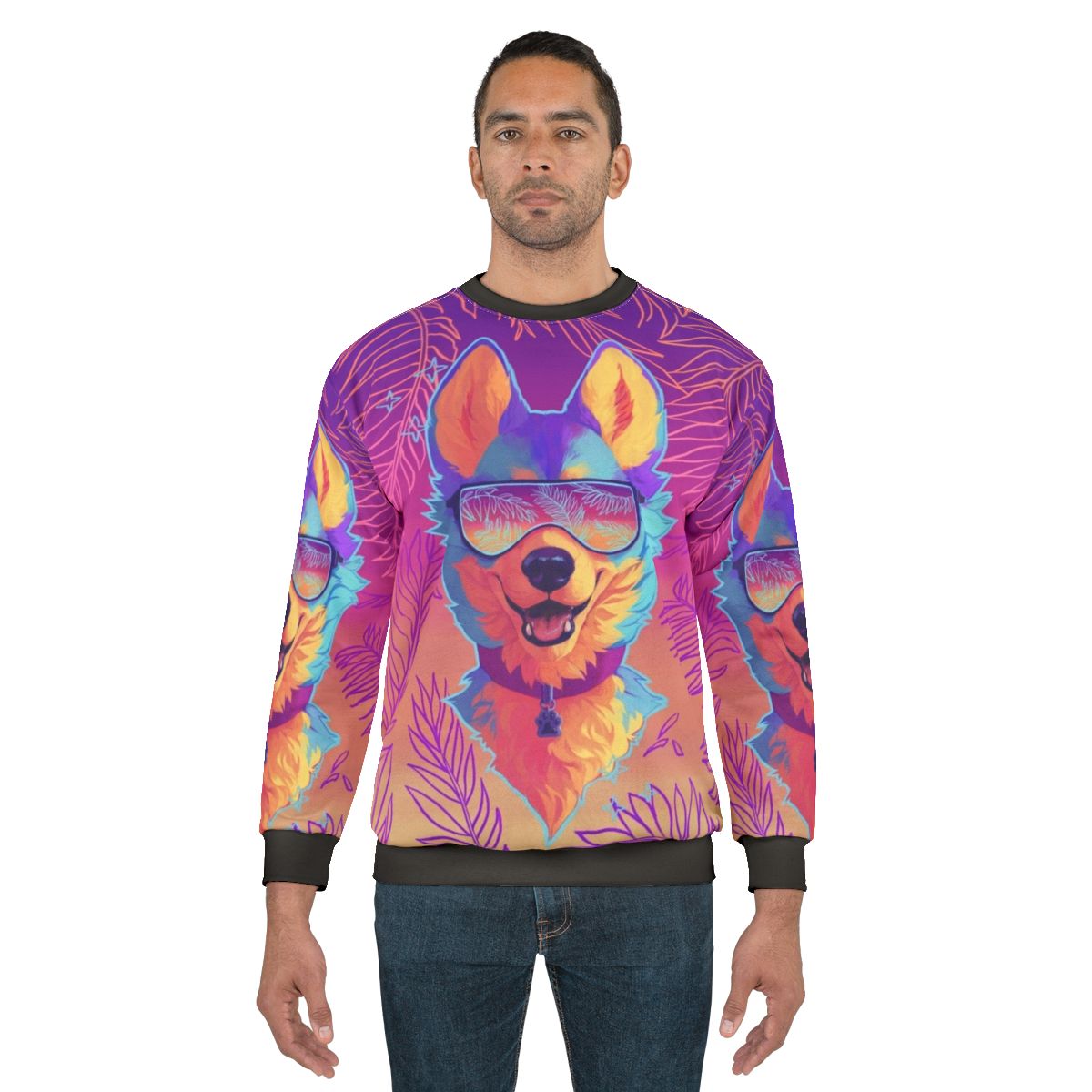 Sparkle Dog Furry Sweatshirt with Vaporwave Aesthetic Design