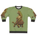 "Sloth and turtle graphic on a cozy sweatshirt"
