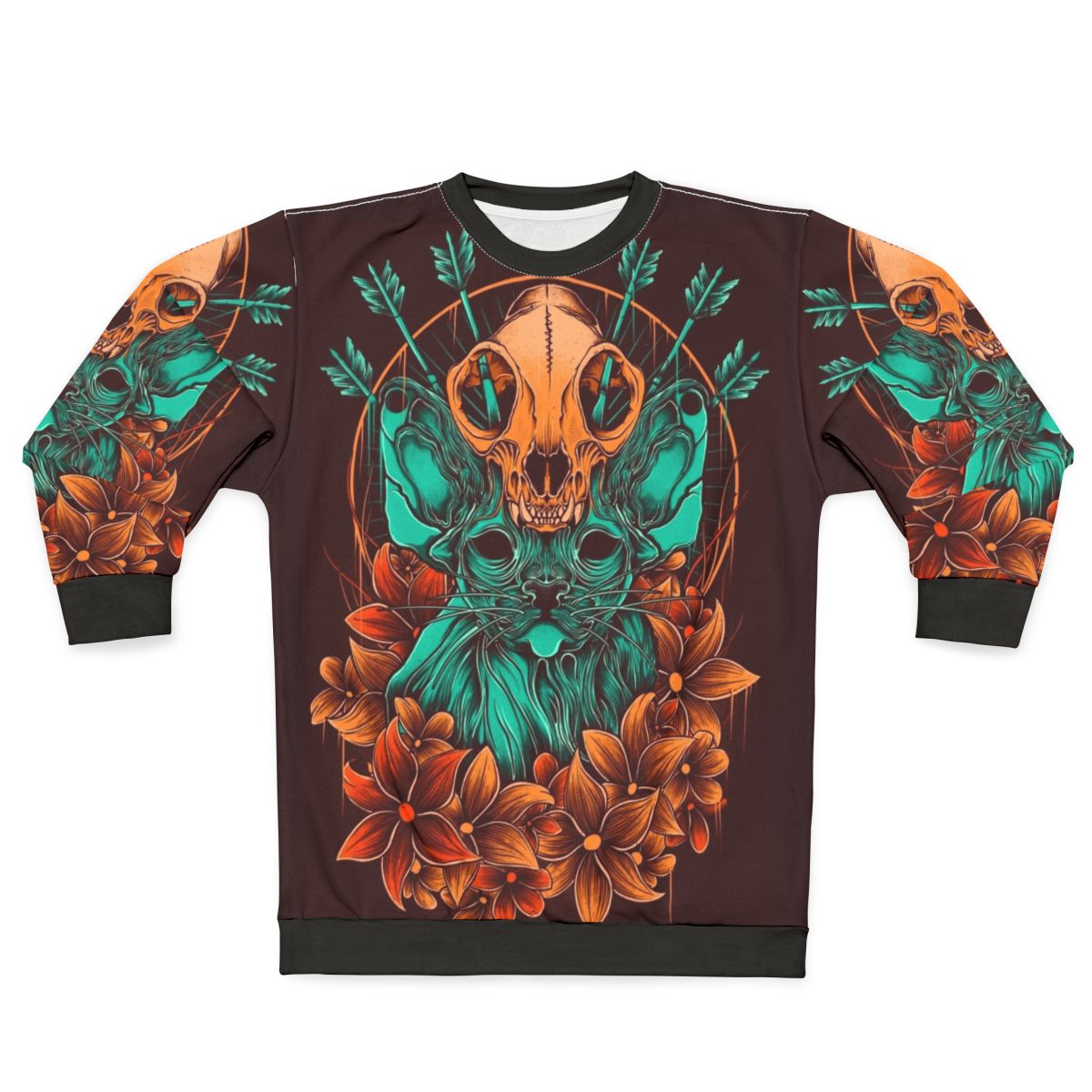 Sphynx Sweatshirt featuring a detailed cat skull graphic