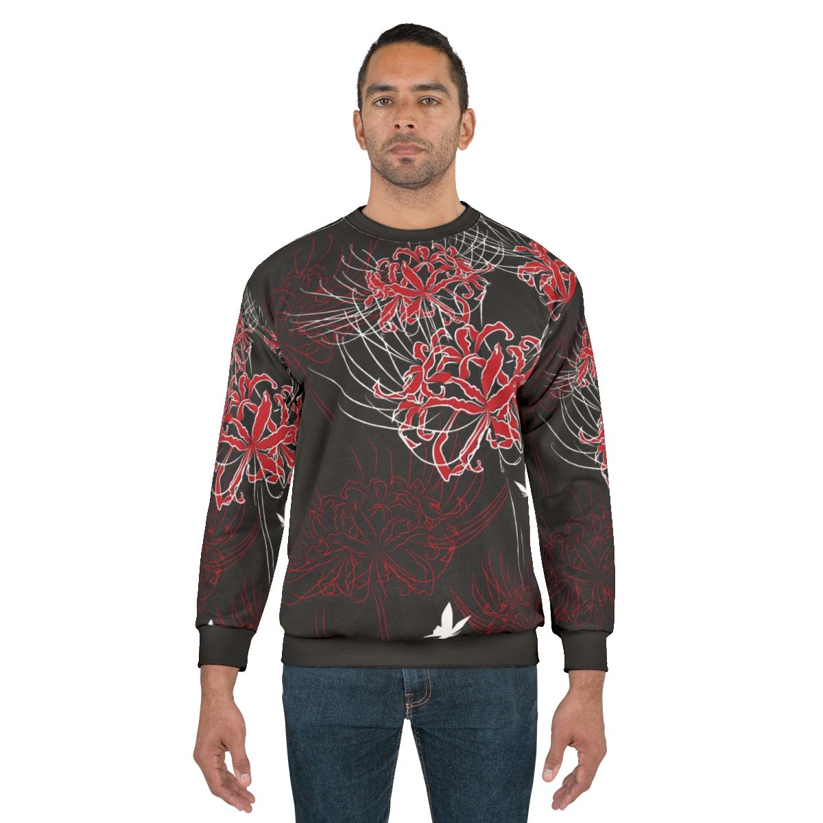 Vintage spider lily and butterfly Japanese floral pattern sweatshirt