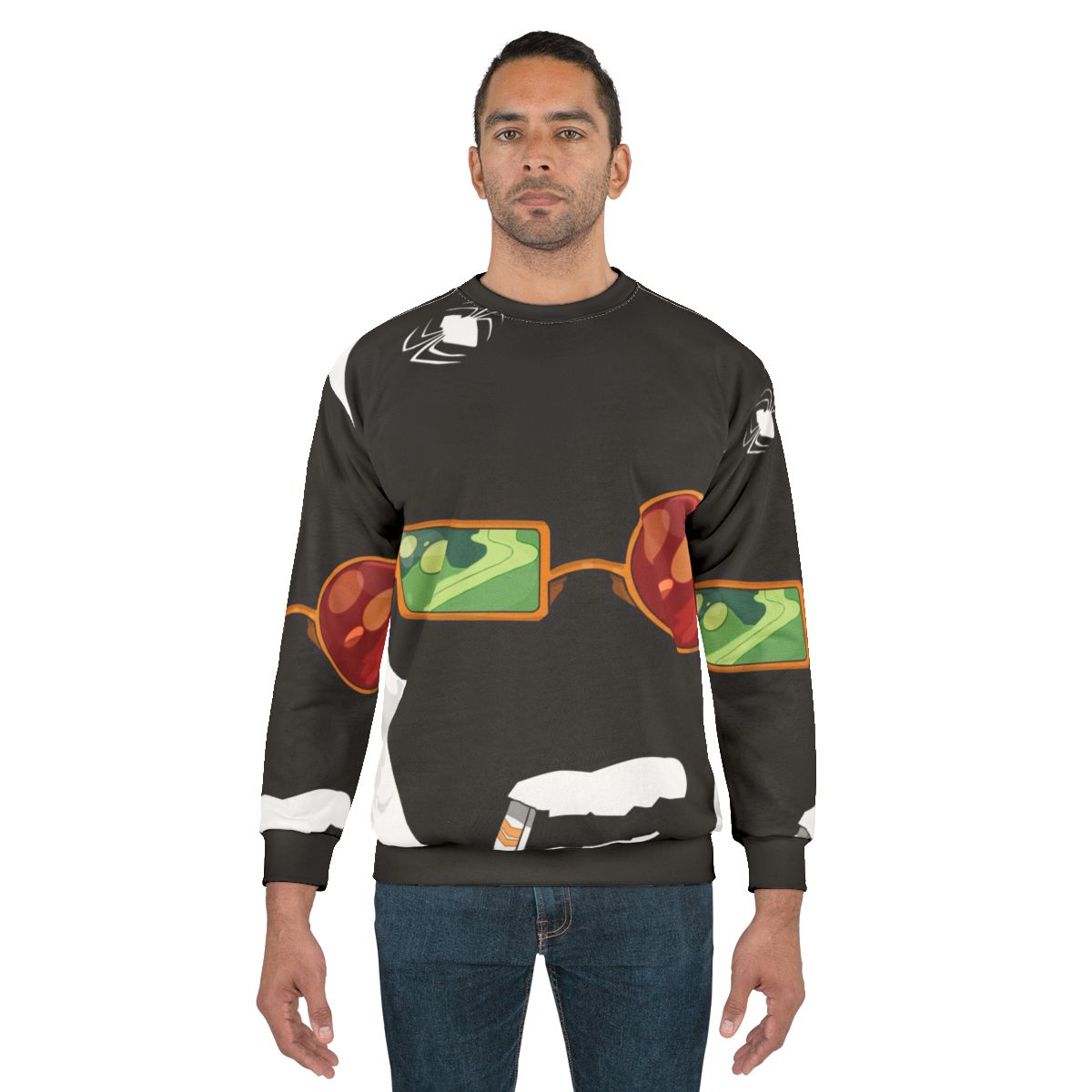 Spider graphic on a gray sweatshirt