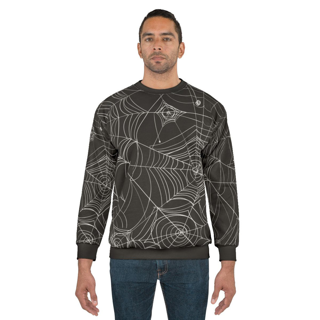 Spider web sweatshirt with creepy, spooky design