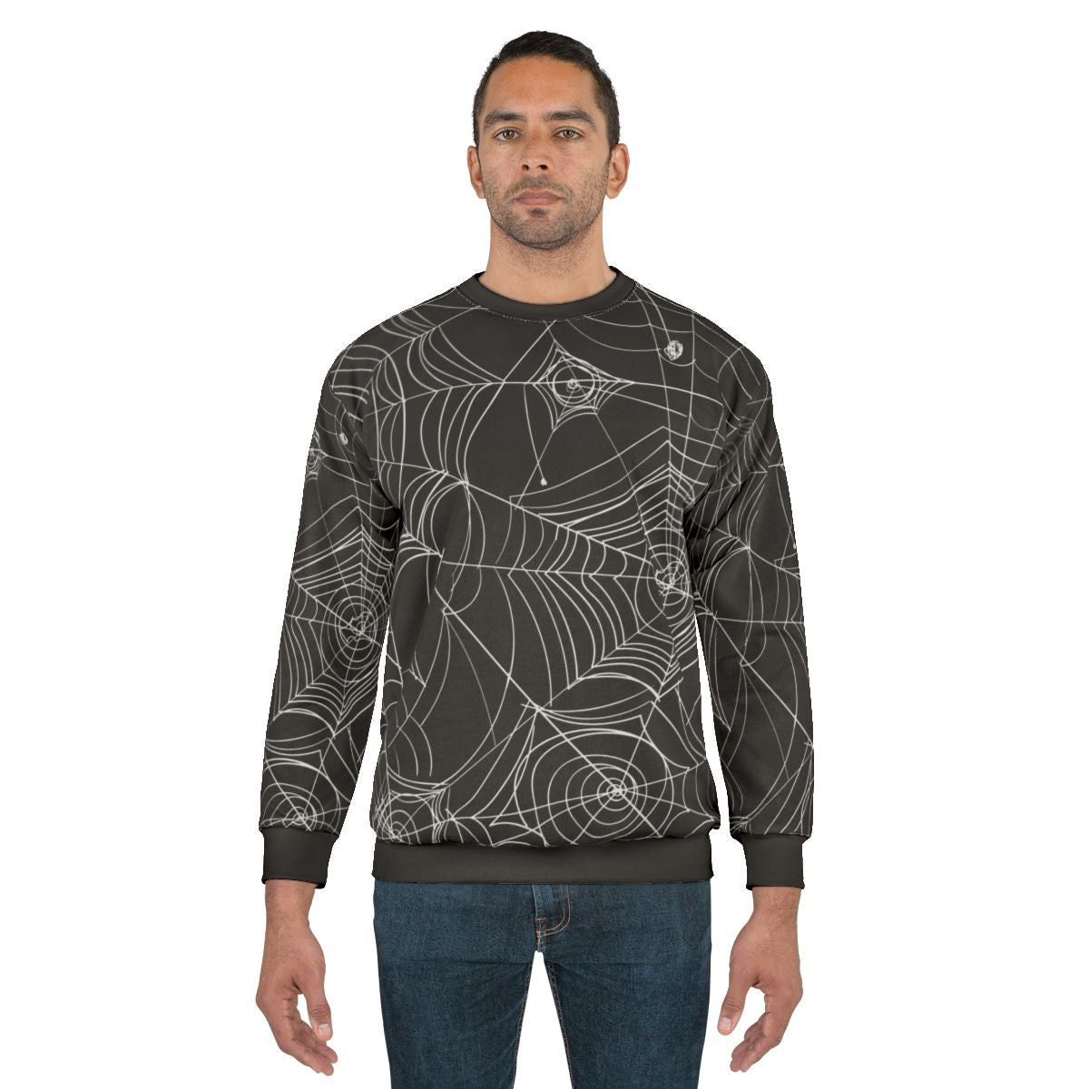 Spider web sweatshirt with creepy, spooky design