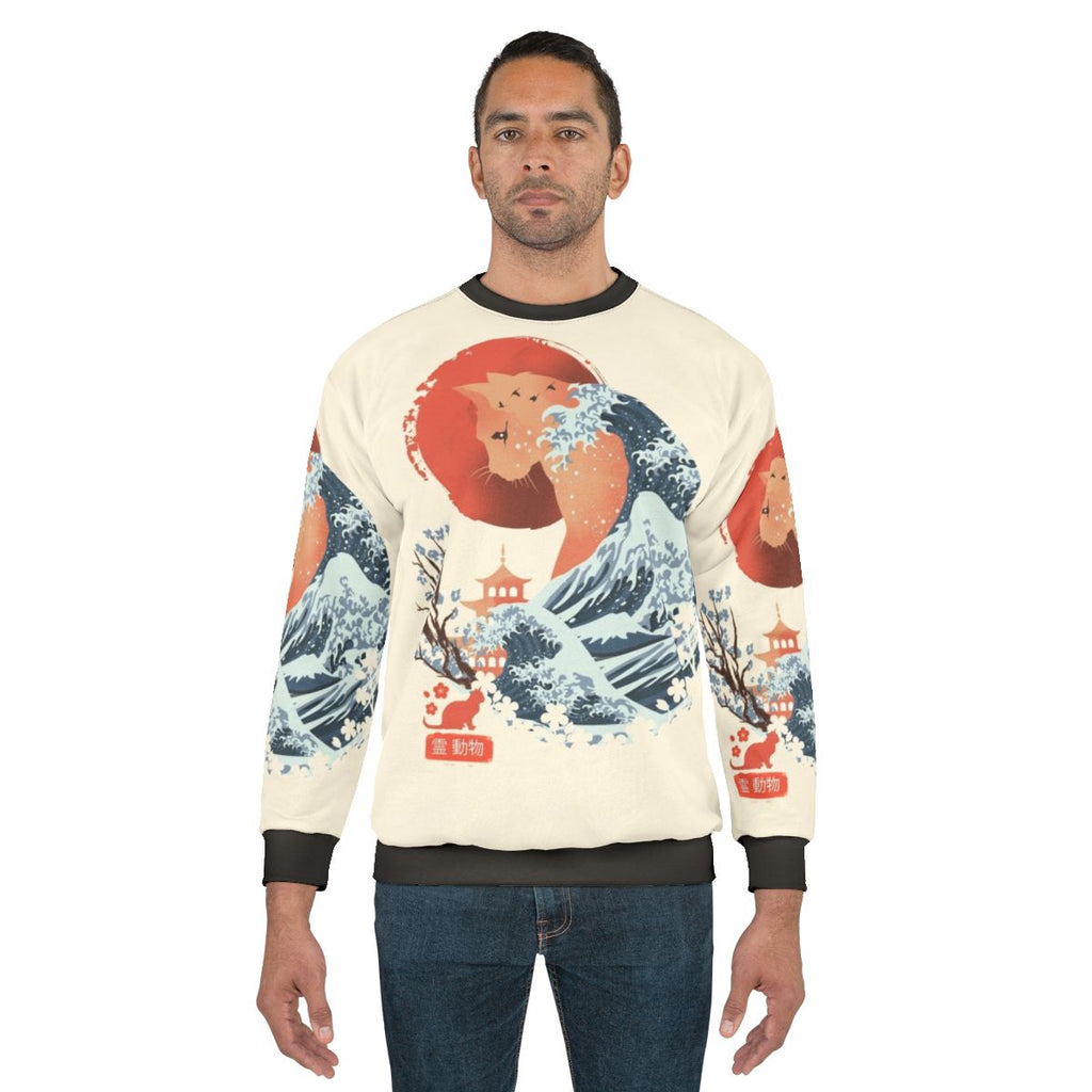 Ukiyo-e inspired cat sweatshirt with Japanese art design