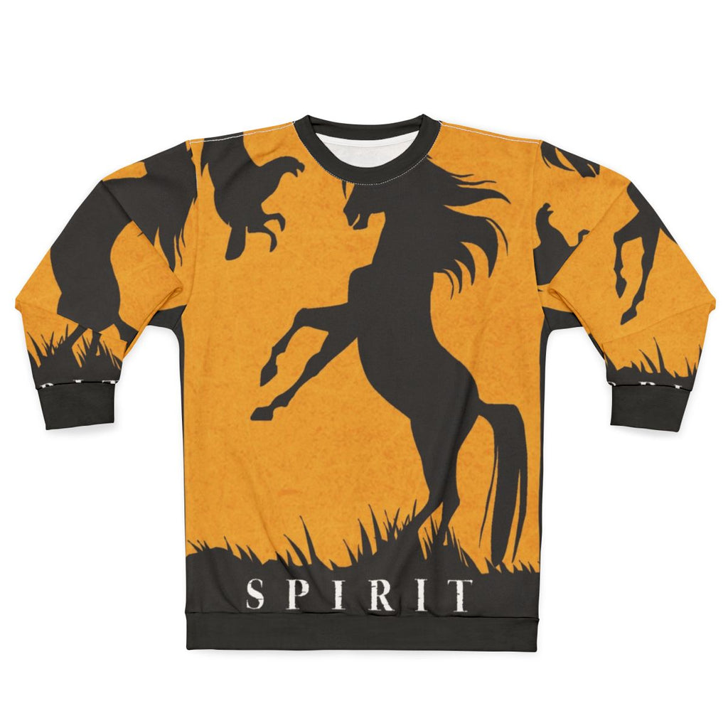 Minimalist sweatshirt design featuring the silhouette of the Spirit Stallion of the Cimarron
