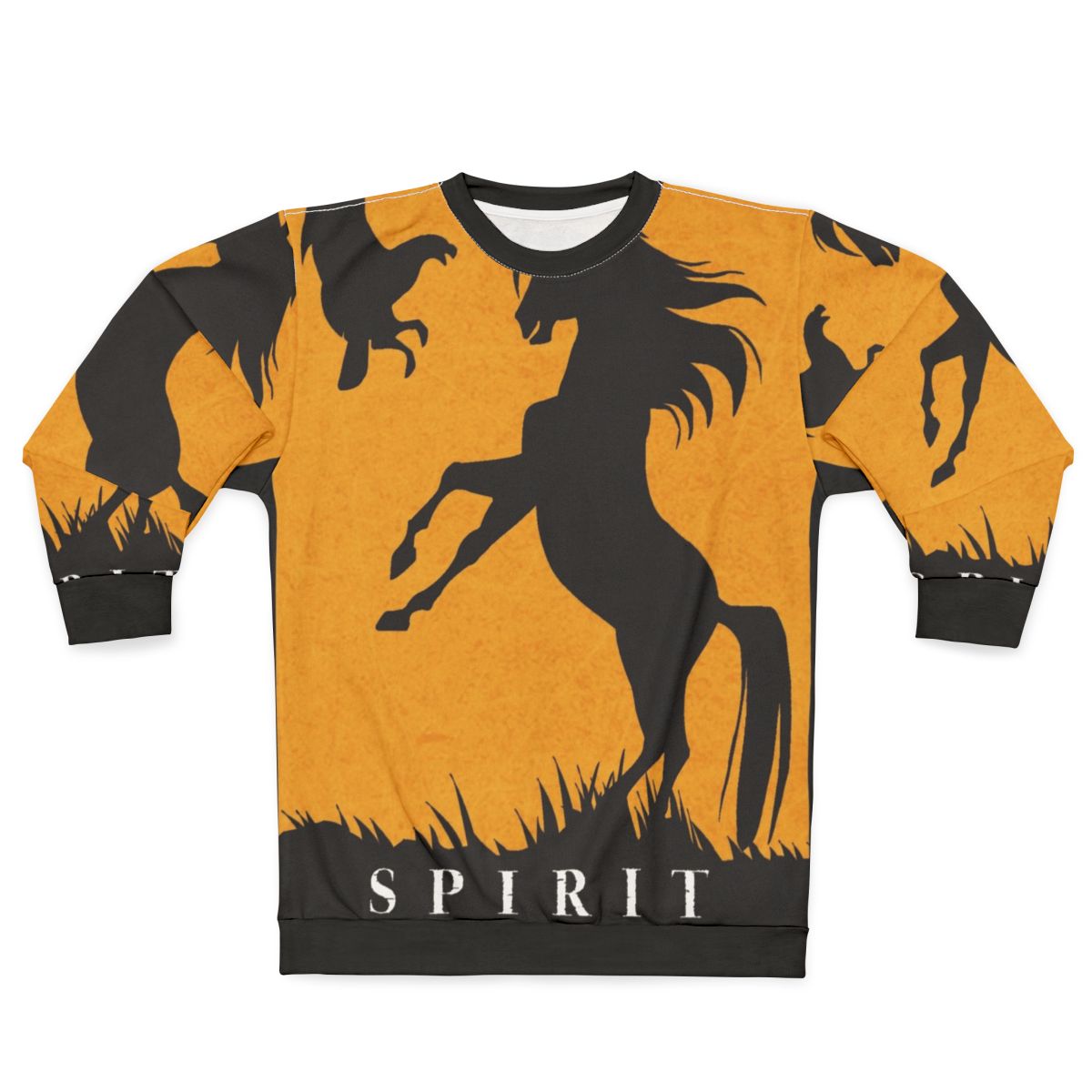 Minimalist sweatshirt design featuring the silhouette of the Spirit Stallion of the Cimarron
