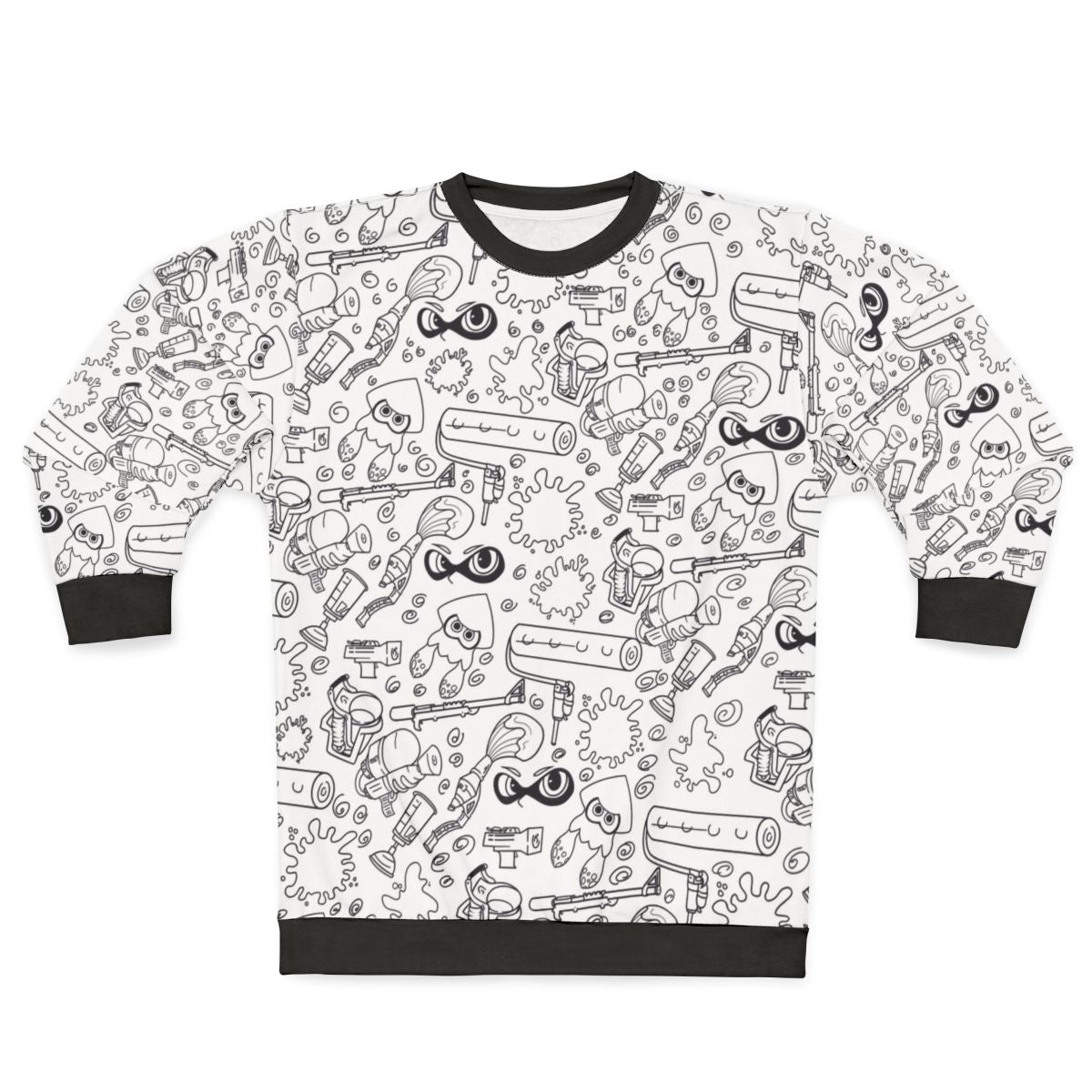 Splatoon-themed sweatshirt with characters and ink splatter design