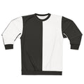 Split black and white sweatshirt featuring a unique half-and-half design