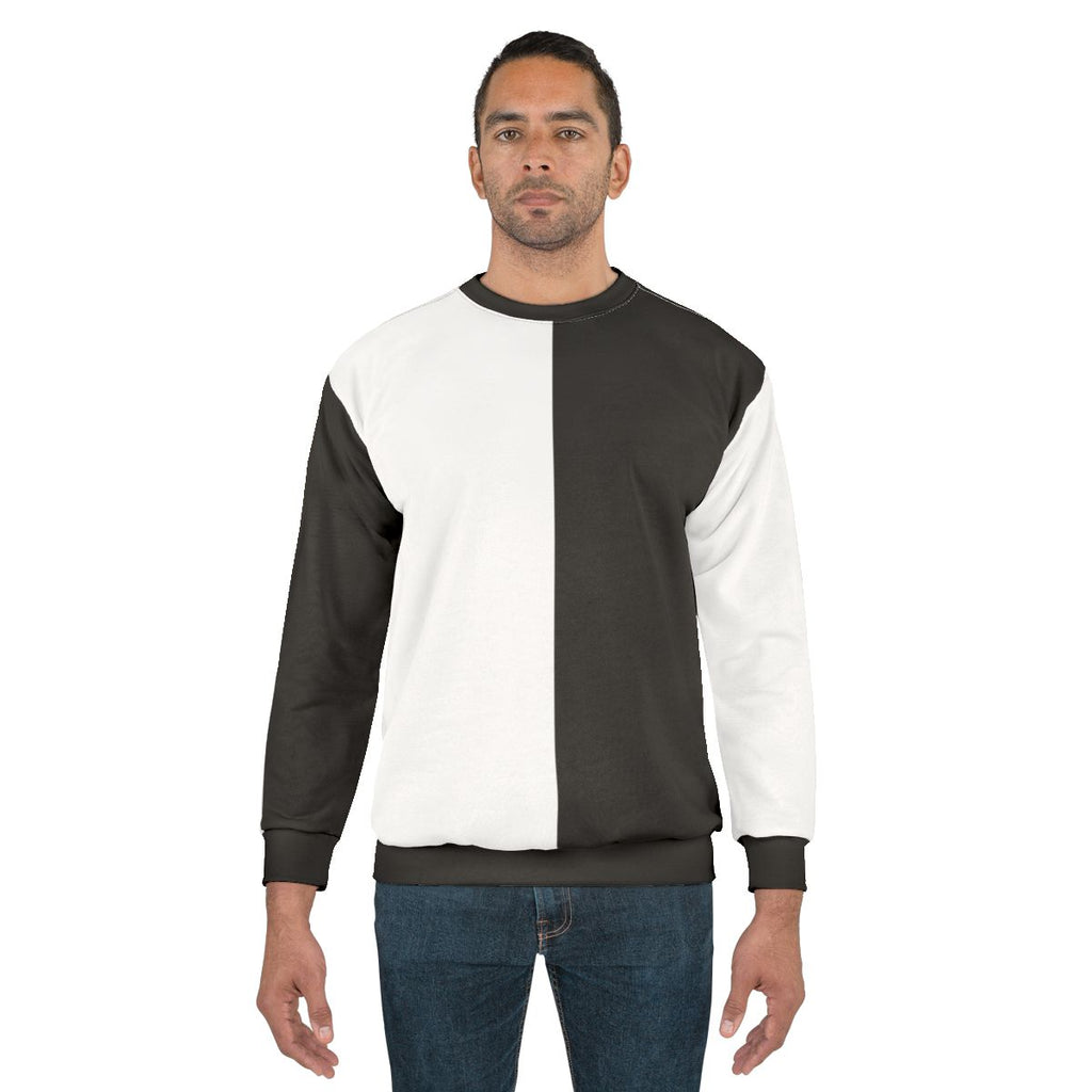Split black and white sweatshirt with Unus Annus inspired design