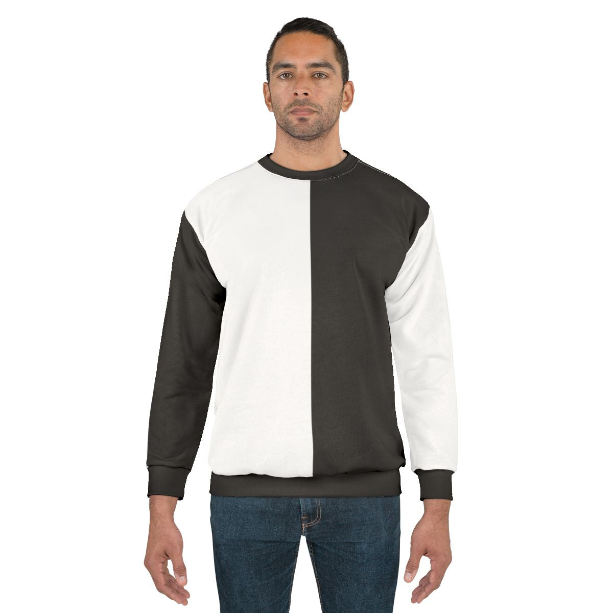 Split black and white sweatshirt with Unus Annus inspired design