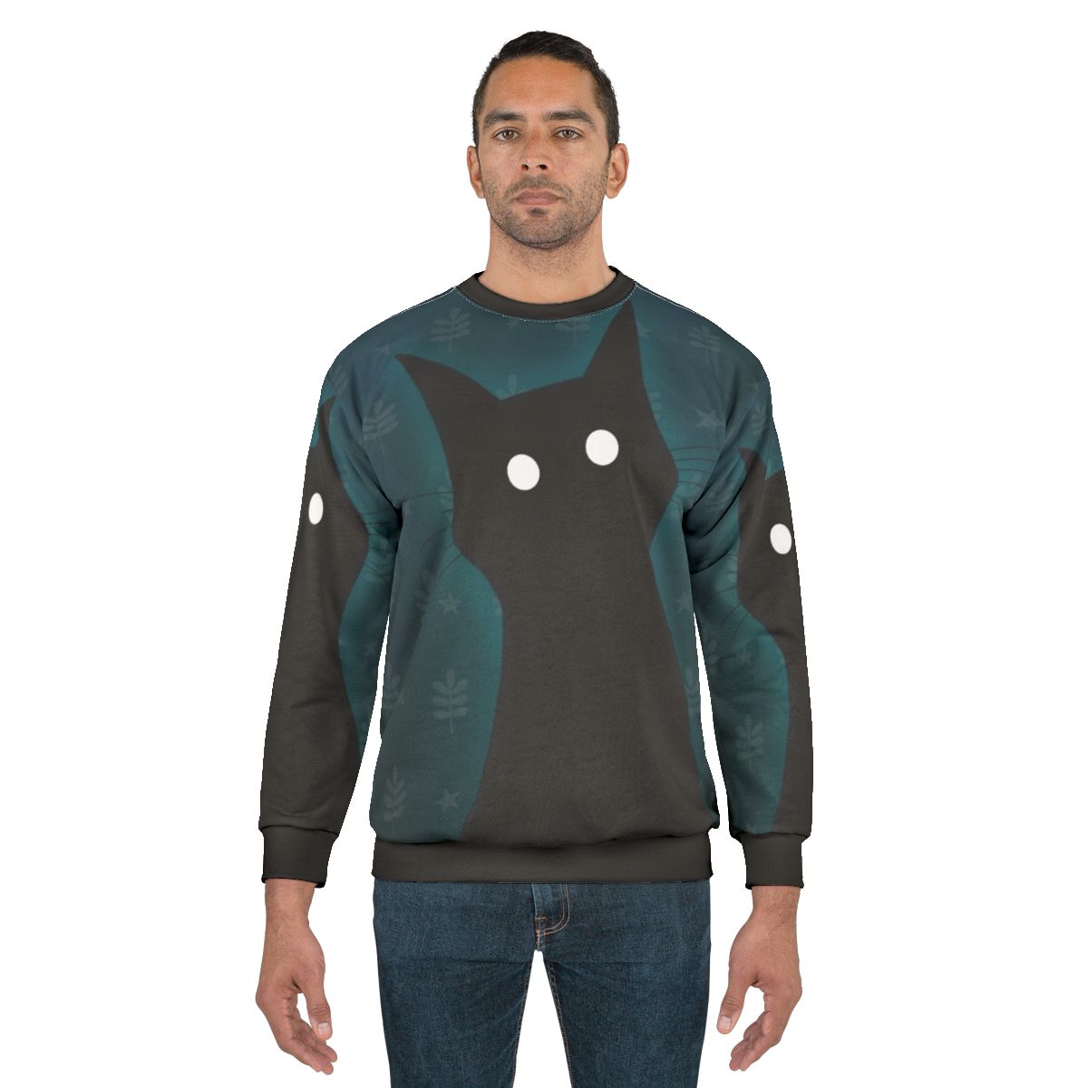 Spooky black cat sweatshirt with illustration