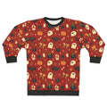 Spooky fall pattern sweatshirt with Halloween and autumn elements