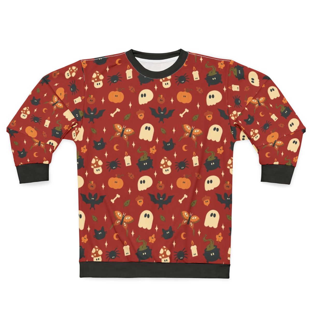 Spooky fall pattern sweatshirt with Halloween and autumn elements