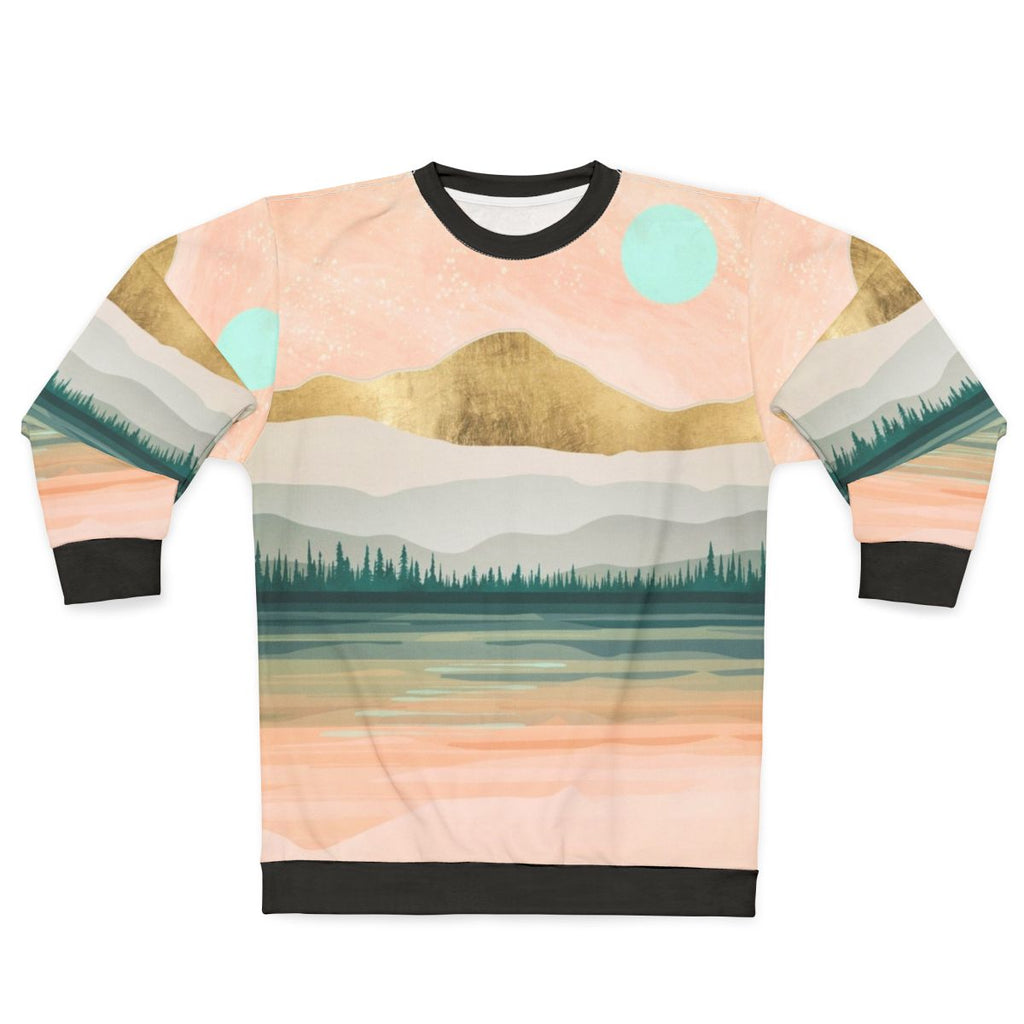 Spring Forest Lake Sweatshirt with Watercolor Effect Landscape Art