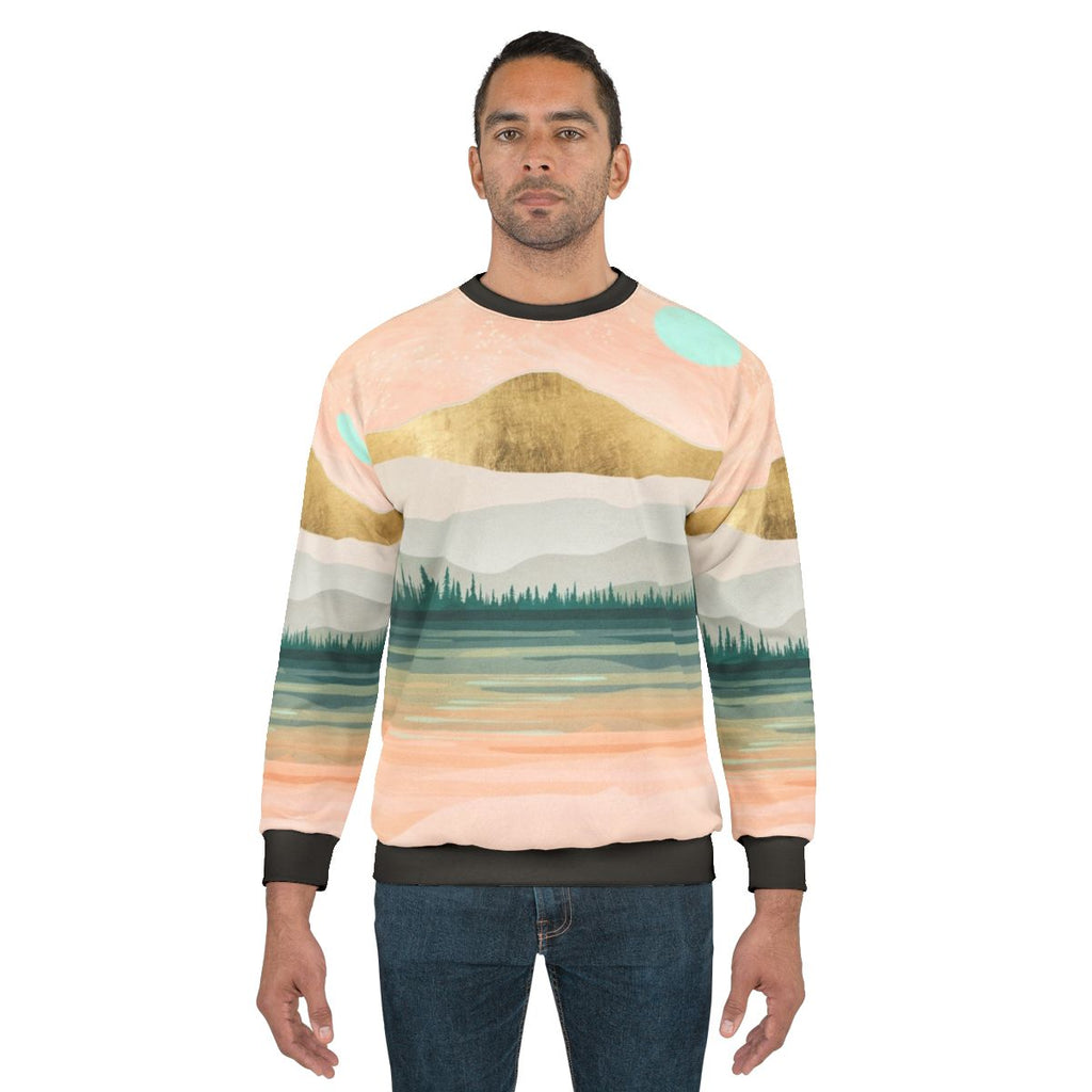 Spring Forest Lake Sweatshirt with Watercolor Effect Landscape Art