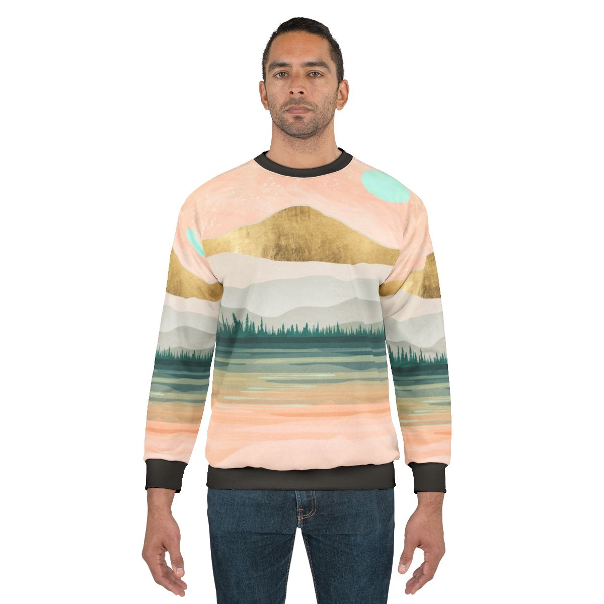 Spring Forest Lake Sweatshirt with Watercolor Effect Landscape Art
