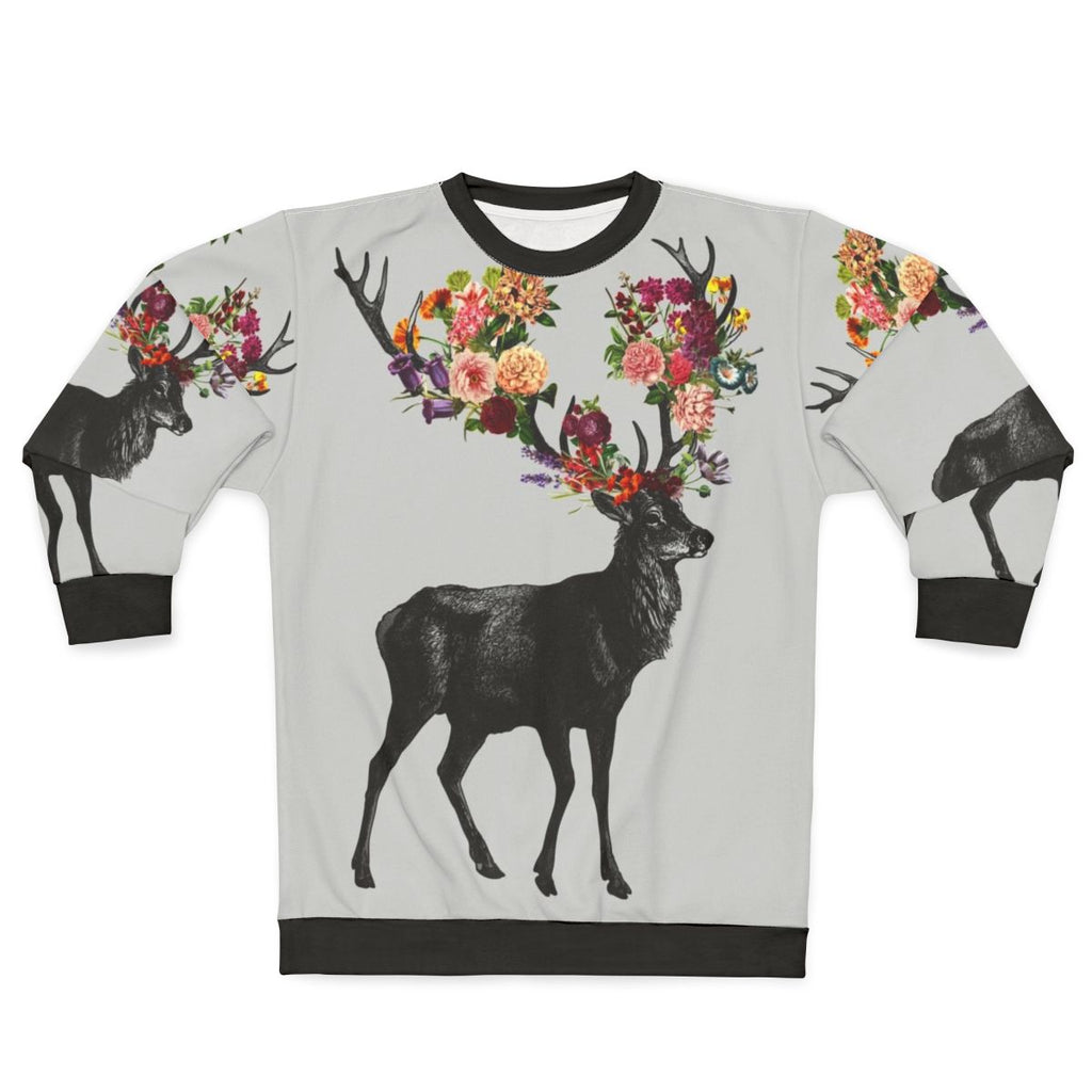 Floral sweatshirt with a nature-inspired deer design