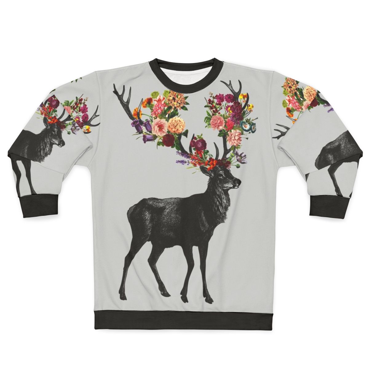 Floral sweatshirt with a nature-inspired deer design