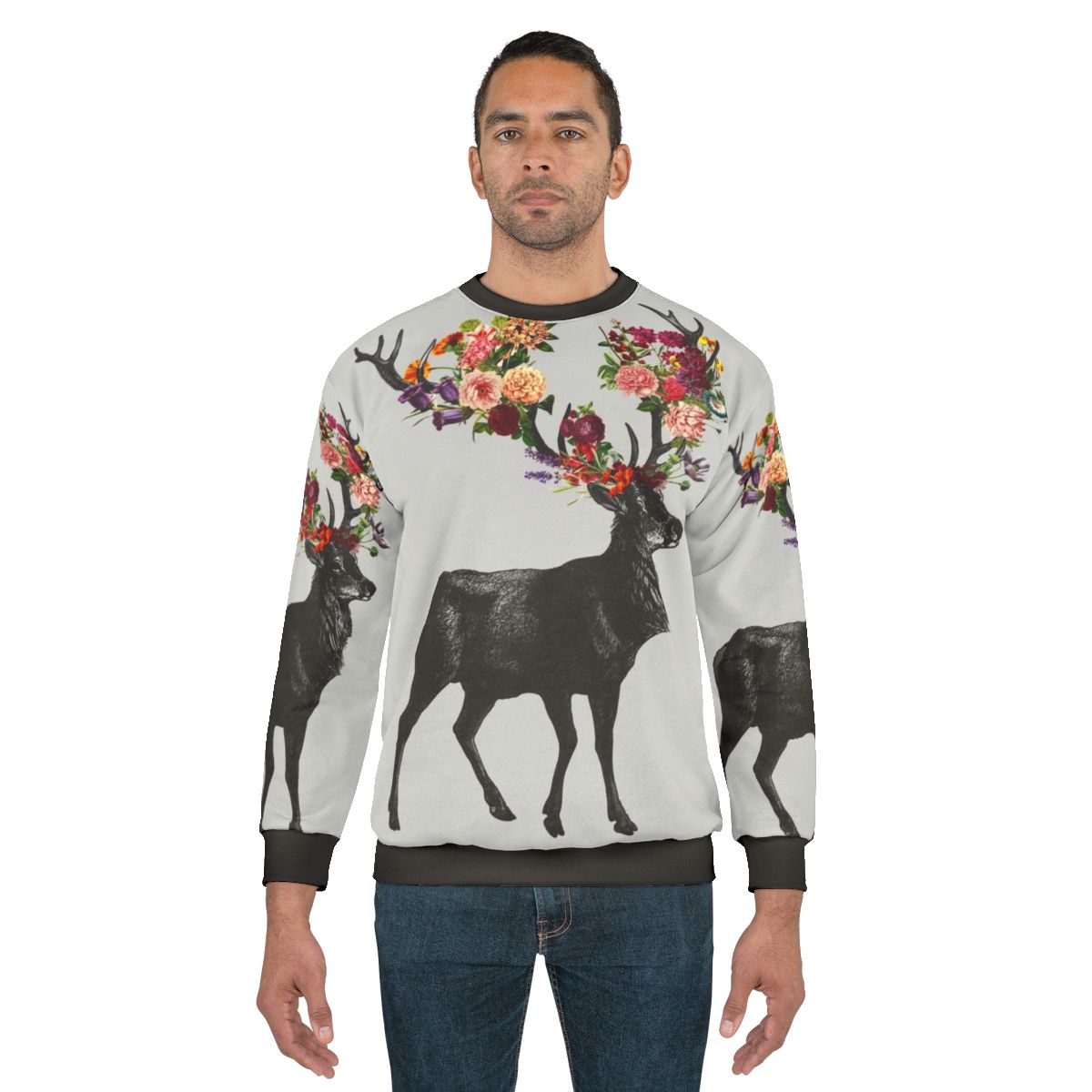 Floral sweatshirt with a nature-inspired deer design
