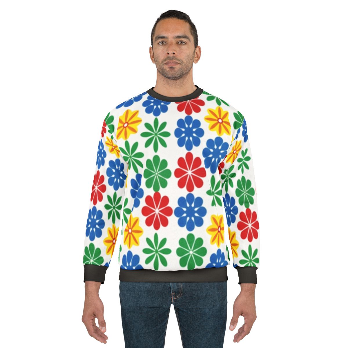 Spring floral retro sweatshirt with vibrant patterned design