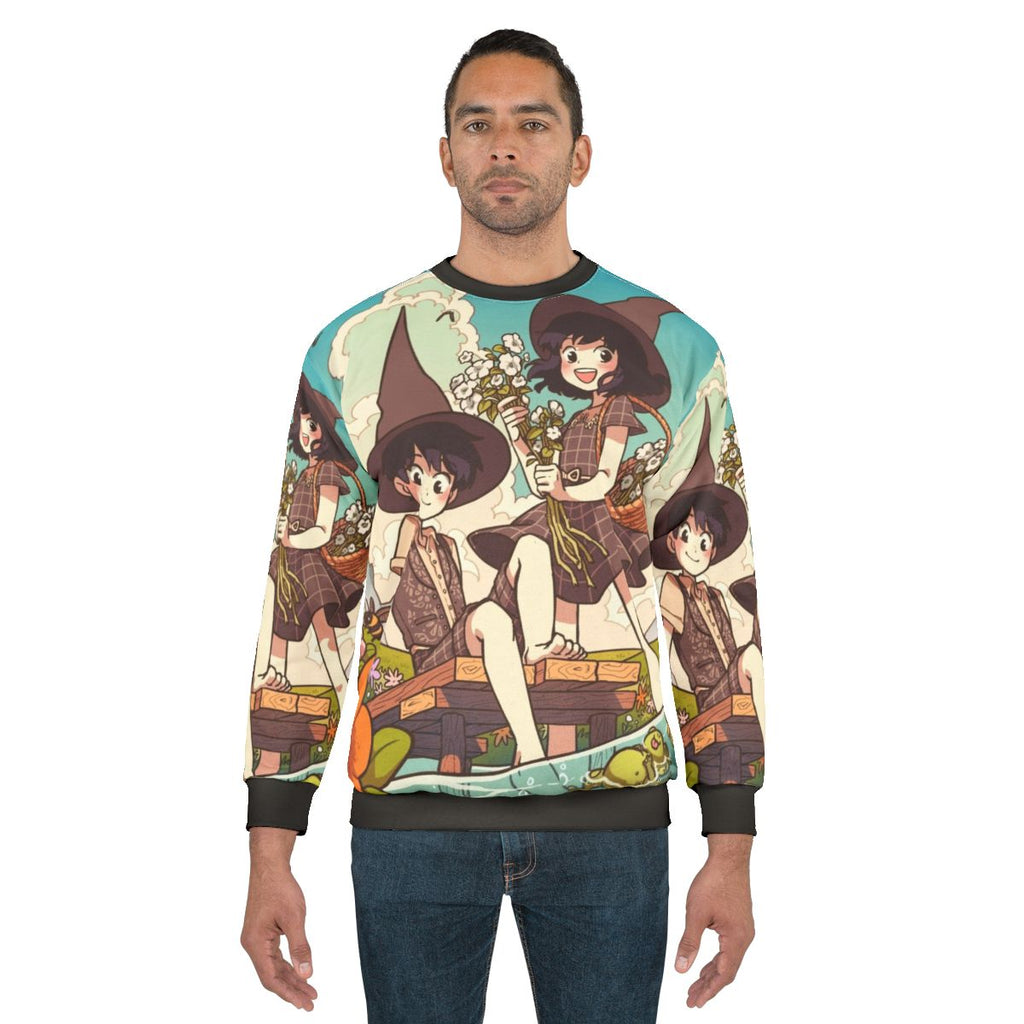 Colorful spring-themed sweatshirt featuring the Wytte twins from the popular webcomic