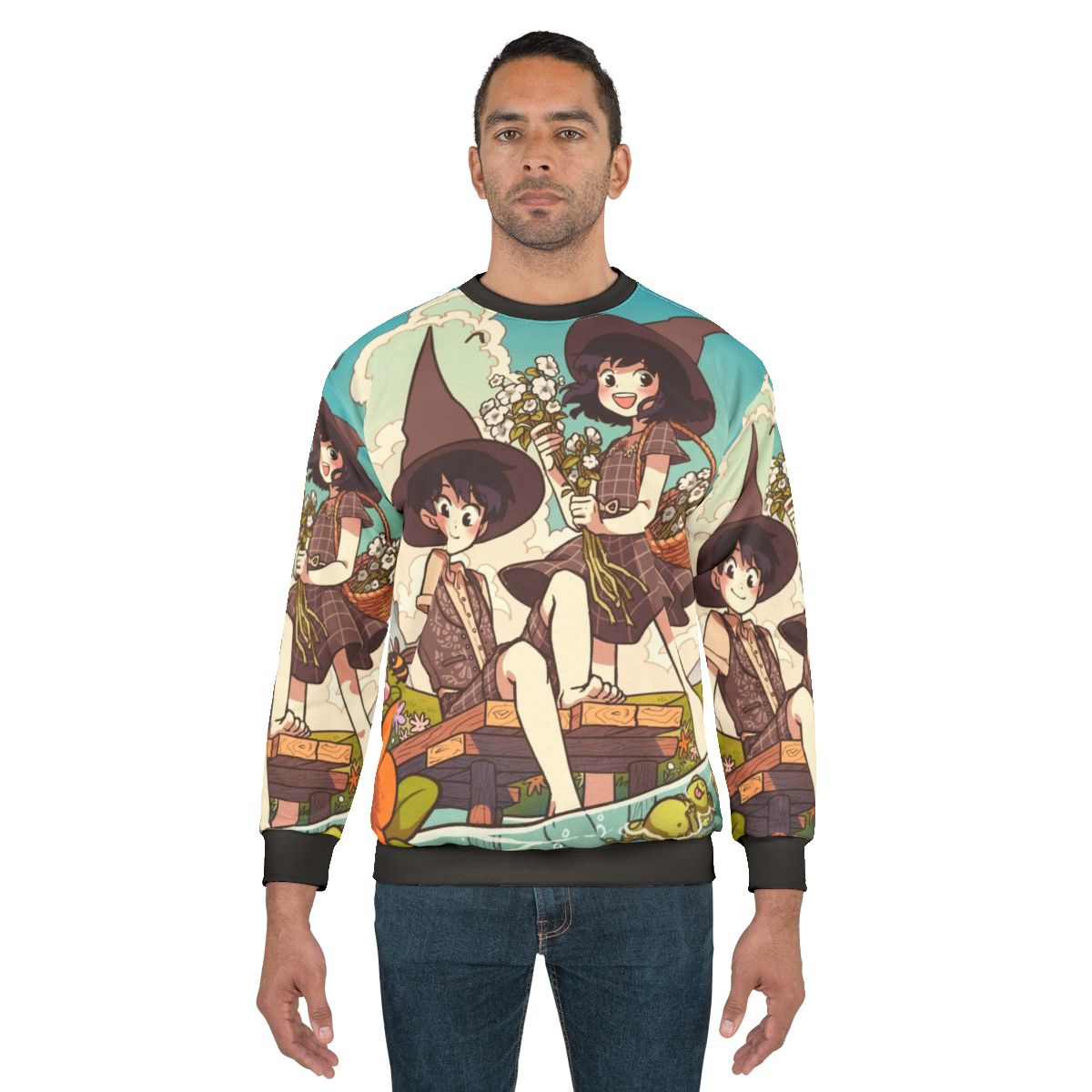 Colorful spring-themed sweatshirt featuring the Wytte twins from the popular webcomic