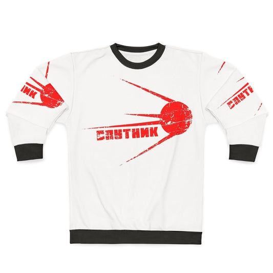 Vintage Sputnik Sweatshirt featuring retro Soviet space exploration graphics
