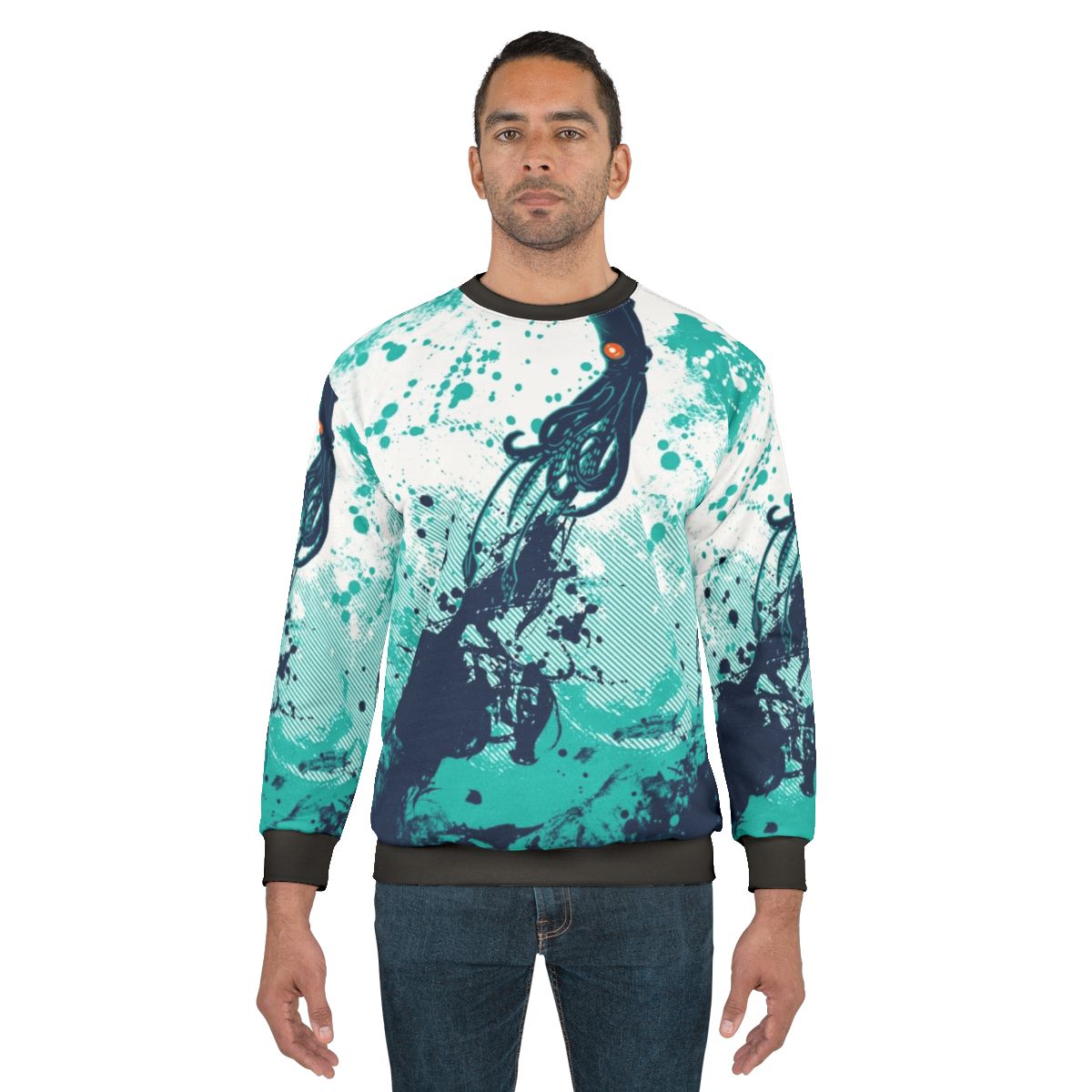 Squid Splash Ocean Sweatshirt with Vibrant Undersea Design
