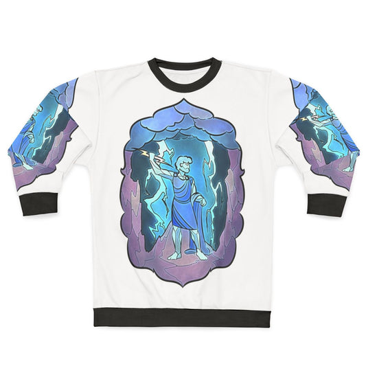Stained glass design of the Greek god Zeus on a sweatshirt