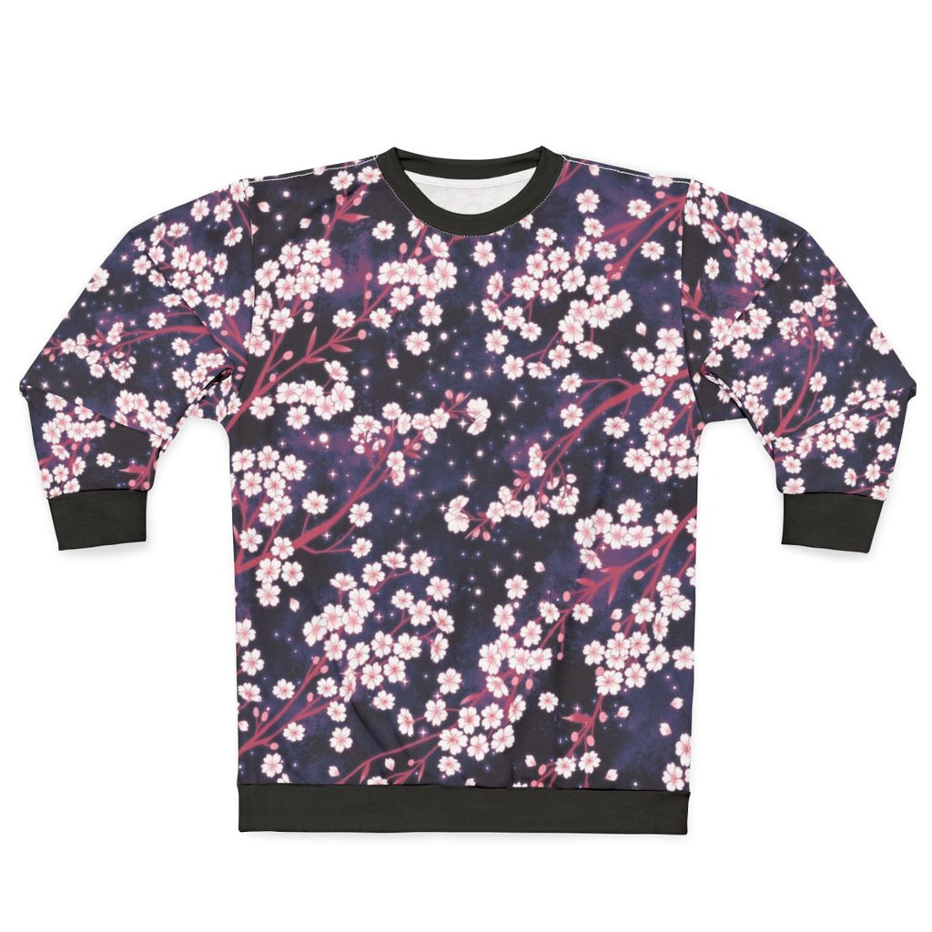Sakura galaxy pattern sweatshirt with floral and starry designs