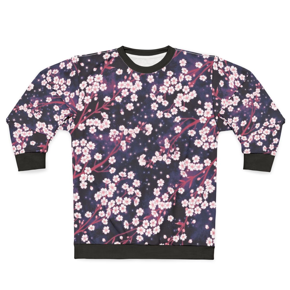 Sakura galaxy pattern sweatshirt with floral and starry designs