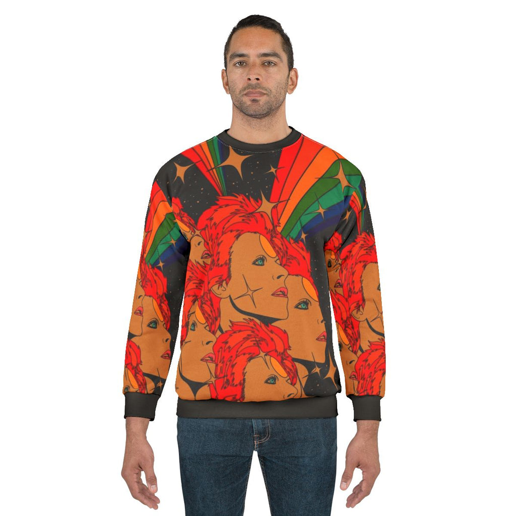 Starman Sweatshirt with Retro Psychedelic 70s Glam Rock Cosmic Design