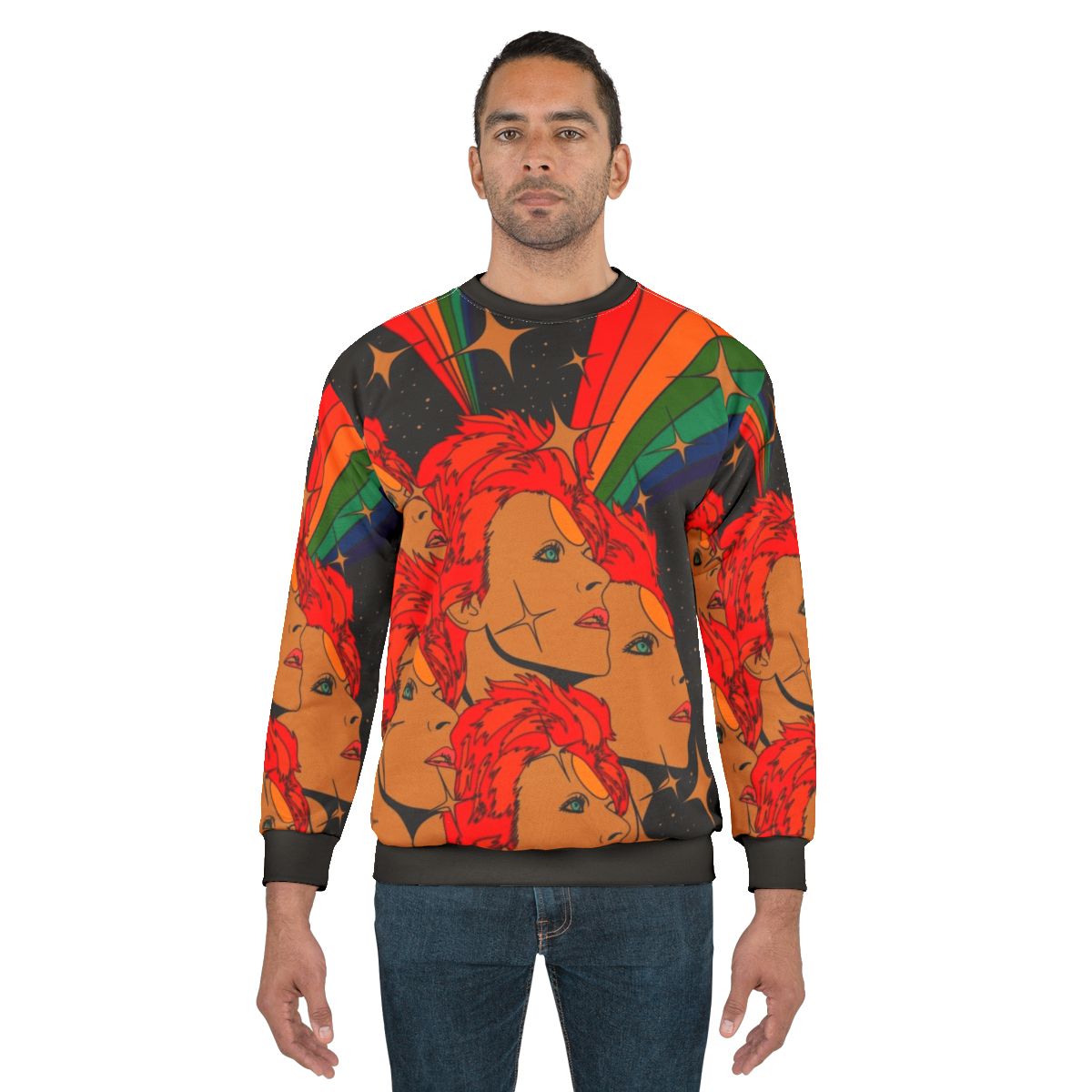 Starman Sweatshirt with Retro Psychedelic 70s Glam Rock Cosmic Design