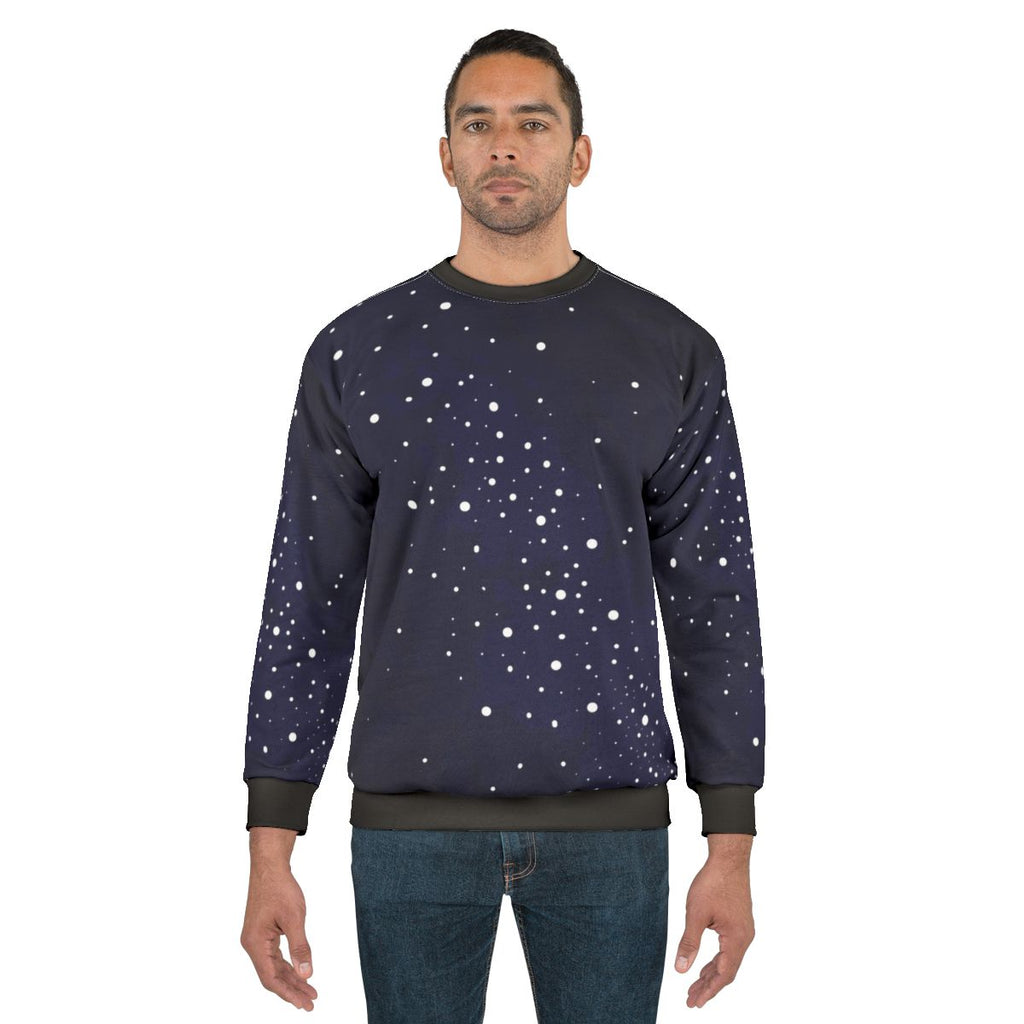 Starry night sky sweatshirt with galactic stars and milky way