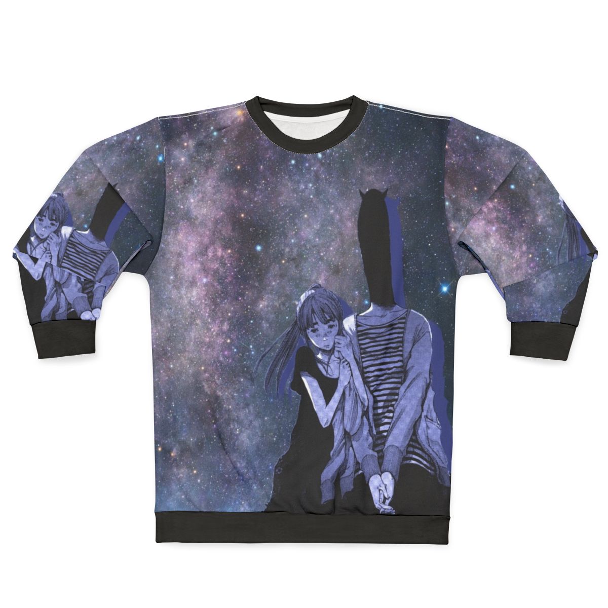 Galaxy night sky sweatshirt with Inio Asano's Punpun design