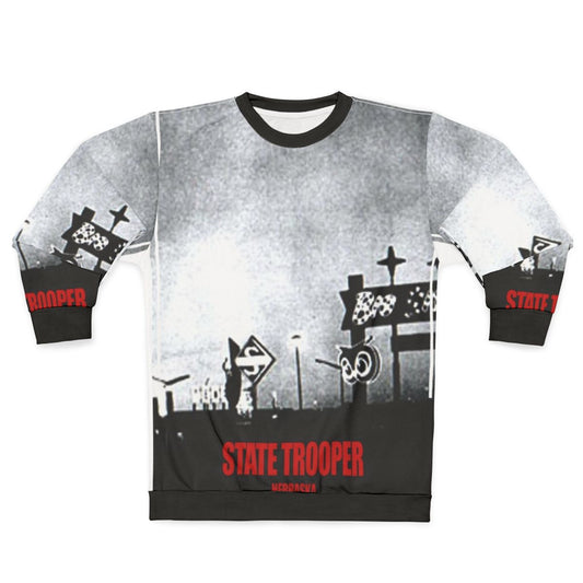 Vintage Nebraska State Trooper Sweatshirt with retro folk music graphics