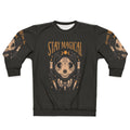 Stay Magical Occult Sweatshirt with Cat Skull, Skeleton, and Moon Imagery