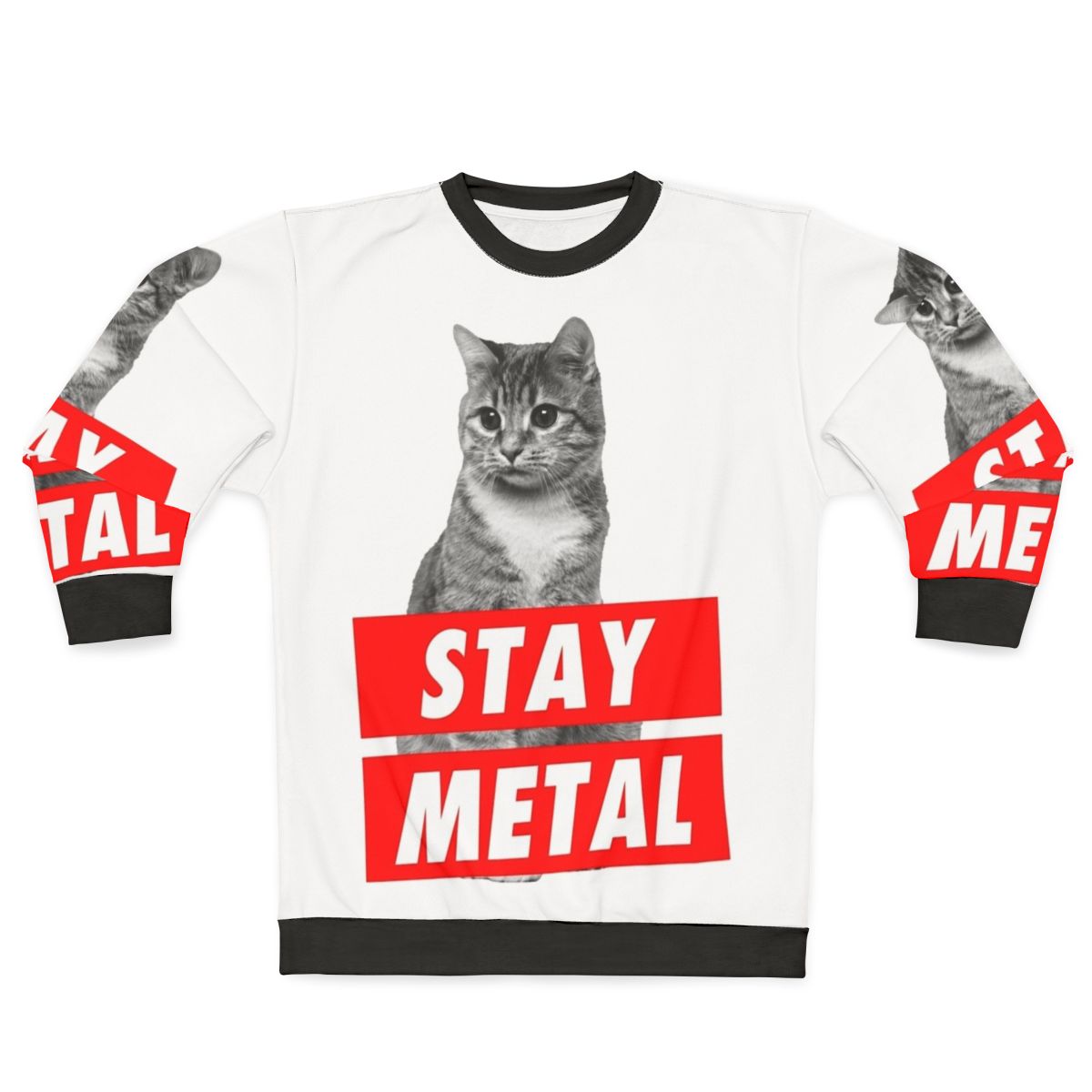 Stay Metal Heavy Metal Sweatshirt with Nicolas Cage Cat Meme Design
