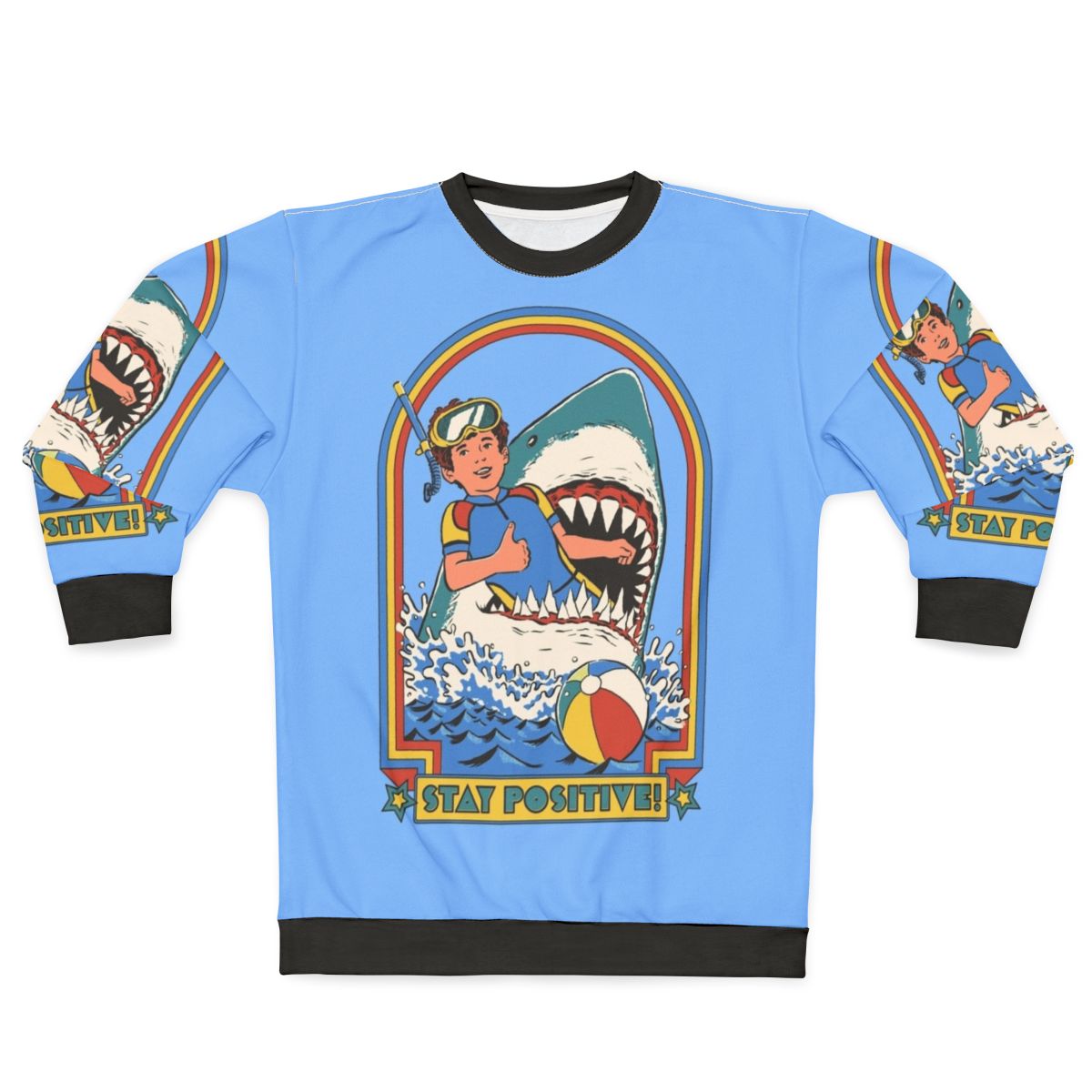 Retro 80s Stay Positive Shark Design Sweatshirt