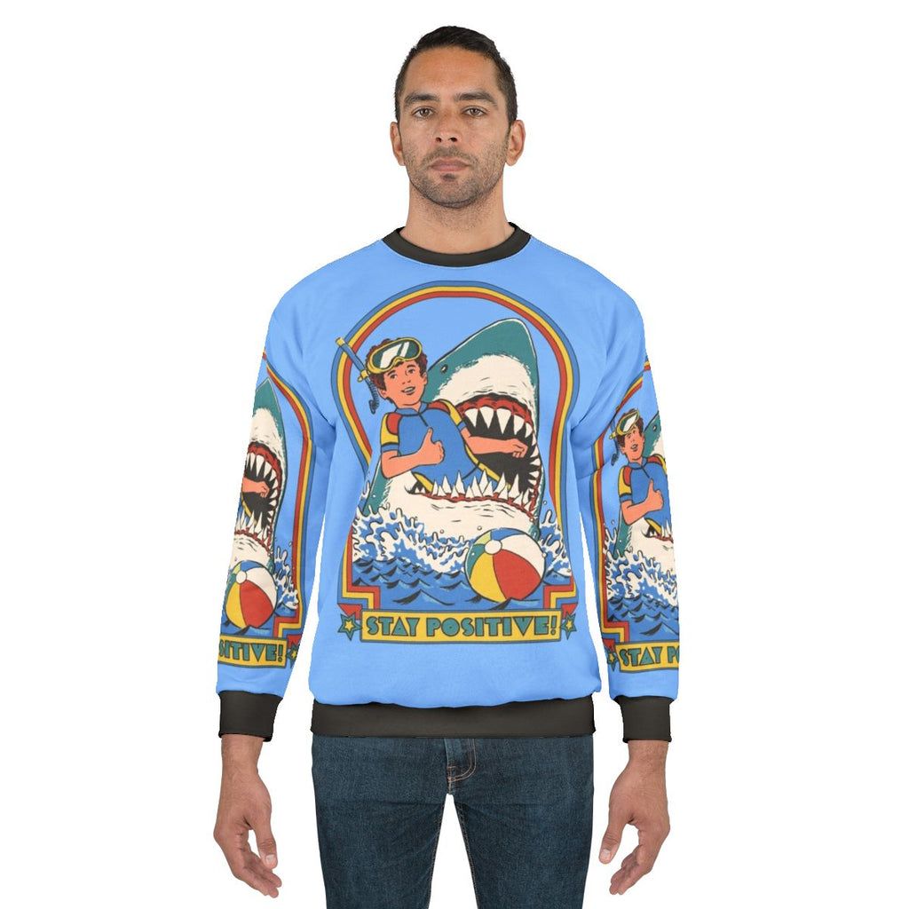 Retro 80s Stay Positive Shark Design Sweatshirt
